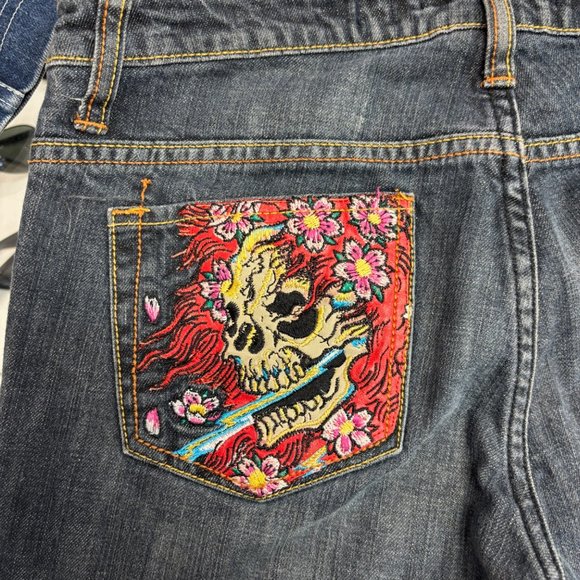32x32 - Y2K Ed Hardy Low Rise Embroidered Straight Leg Jeans - Picture 5 of 6